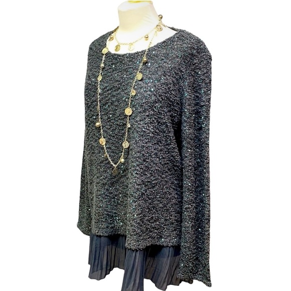 Alfani Gray Popcorn Stitch Sequins Sweater Flounce - Picture 3 of 5